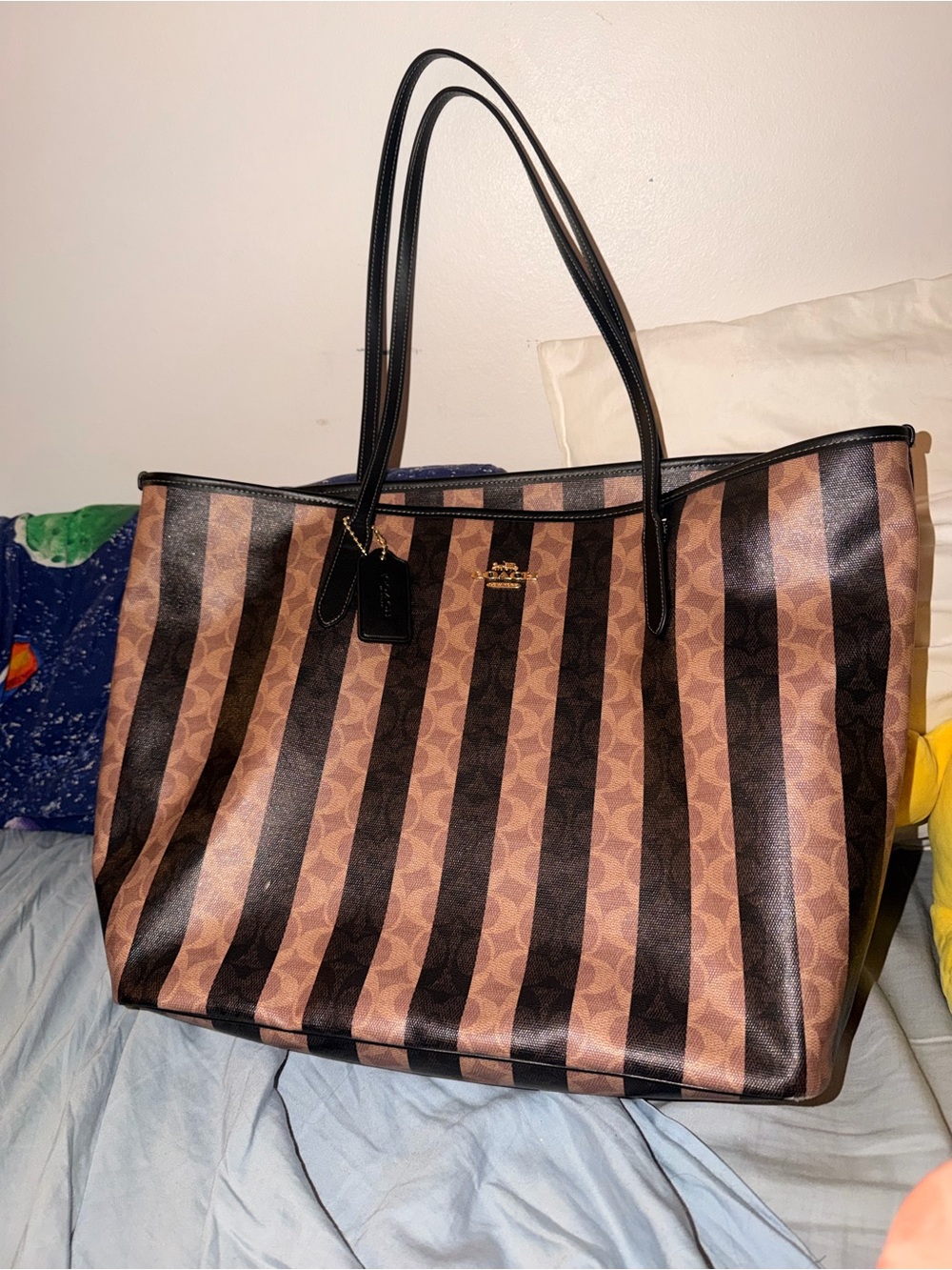 Coach Brown and Black Striped Signature Tote